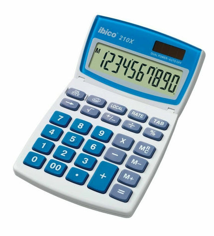 Ibico calculator, office electronic device used for calculations, with a digital display and number keypad.