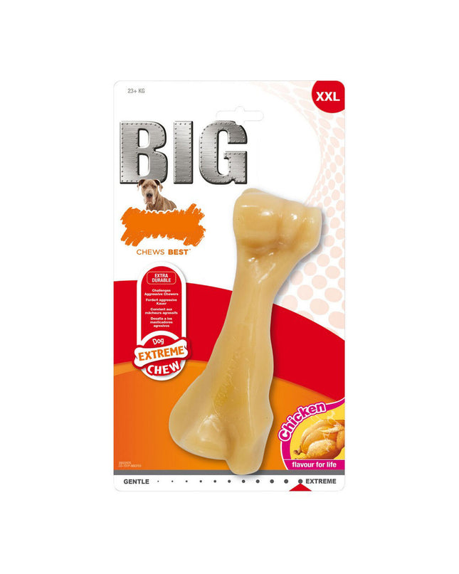 Nylabone Extreme Chew Big Nylon dog chew toy in beef flavor, designed for strong chewers and durable dog dental health.