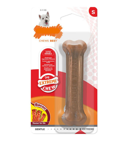 Nylabone Dura Chew Bacon dog chew toy in small size, durable nylon dog toy for teething and chewing fun.