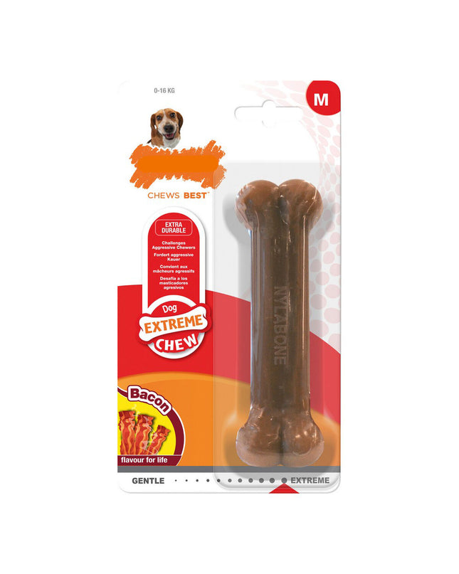 Nylabone Dura Chew Bacon dog chew toy in size M made of durable nylon for aggressive chewers.