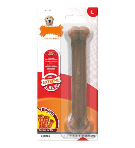 Nylabone Dura Chew bacon flavored dog chew toy in large size, made of durable nylon for strong chewers.