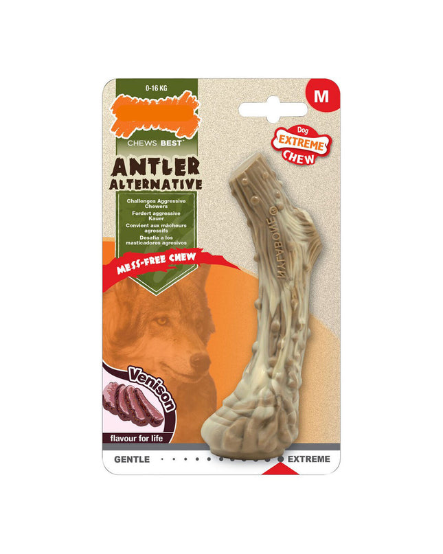 Nylabone Dura Chew Hoorn hondenkauwspeelgoed in maat M, nylon herten, geschikt voor honden die stevig kauwen, productfoto