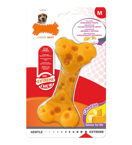 Nylabone Dura Chew Kaas hondenkauwspeelgoed in maat M, nylon chew toy designed for dogs to chew and gnaw.