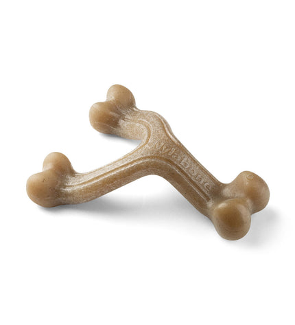 Nylabone dog chew toy in brown bacon flavor, durable plastic dog treat for dogs, natural pet product for chewing and dental health