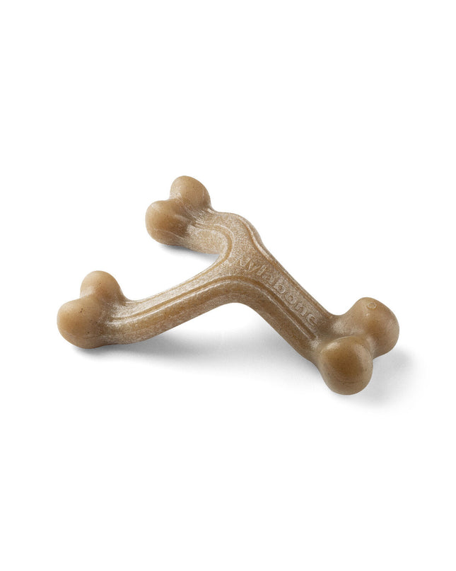 Nylabone dog chew toy in brown bacon flavor, durable plastic dog treat for dogs, natural pet product for chewing and dental health