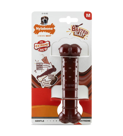 Nylabone Bruin Bacon dog chew toy for medium-sized dogs, durable nylon pet product for canine dental health and entertainment
