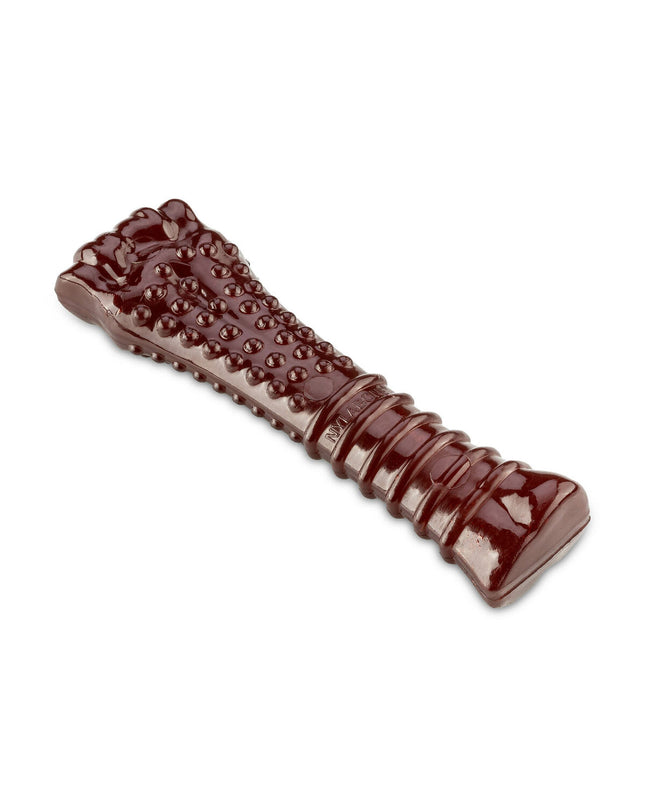 Nylabone Bruin Bacon XL dog chew toy made of durable material, designed for large dogs, in brown color.