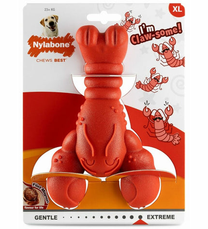 Nylabone XL red beef flavored dog chew toy, durable and artificial, designed for large dogs to chew and play.
