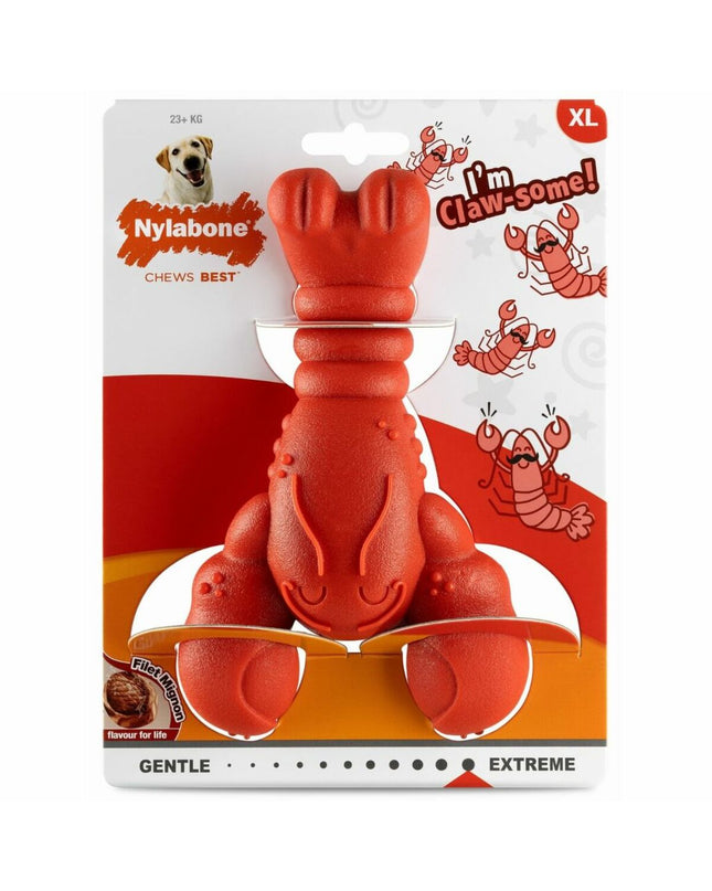 Nylabone XL red beef flavored dog chew toy, durable and artificial, designed for large dogs to chew and play.