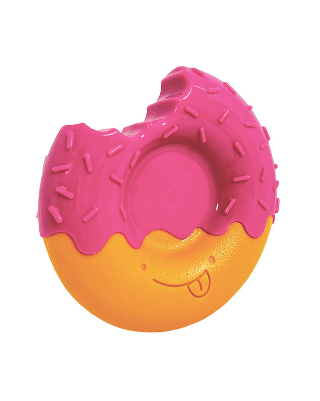 Pink Nylabone dog chew toy with bacon flavor, designed for dogs to chew and play with, from Nylabone brand.