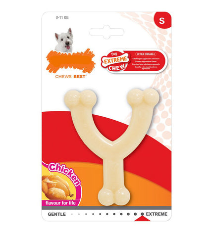 Nylabone Extreme Chew Wishbone puppy dog toy made of durable Kip nylon for strong chewing and dental health.