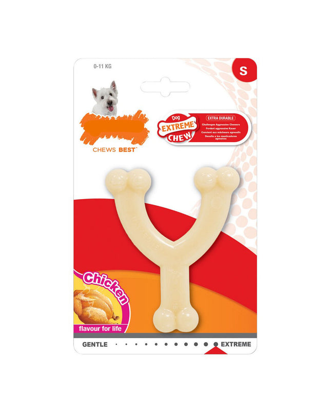 Nylabone Extreme Chew Wishbone puppy dog toy made of durable Kip nylon for strong chewing and dental health.