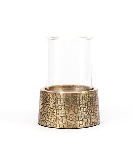 The Croco Candle Holder with Glass - Brass - L