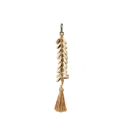 The Raffia Fishbone Keychain - Natural White