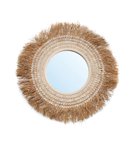 The Raffia Cowrie Mirror - Natural White