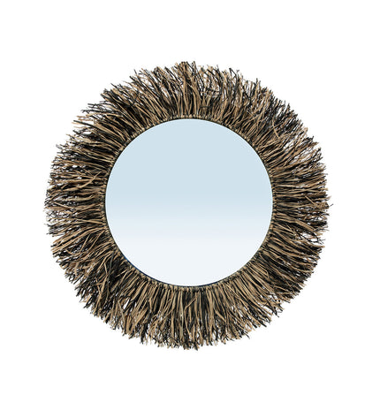 The Raffia Fringe Mirror - Natural Black - L