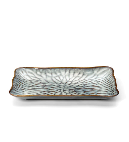 The Lotus Ice Rectangular Plate - Grey Brown - L