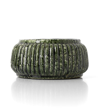 The Forest Ribbed Bowl Planter - Forest Green - Low