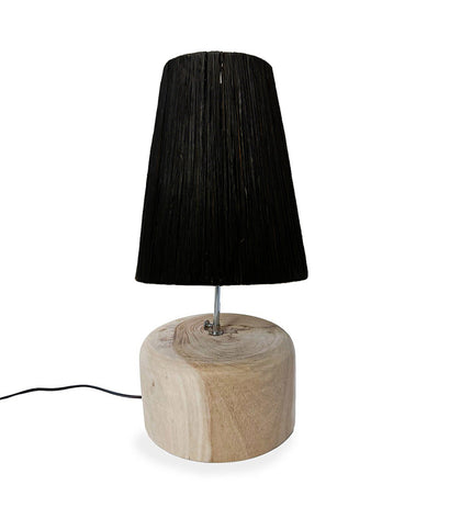 The Raffia Teak Wood Table Lamp - Natural Black
