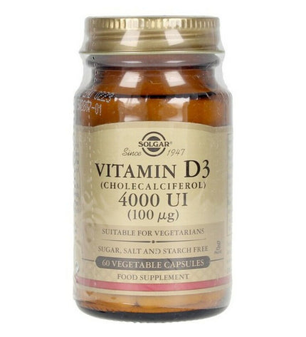 Solgar Vitamin D3 capsules in green bottles, 60 softgel capsules for health and supplement support.