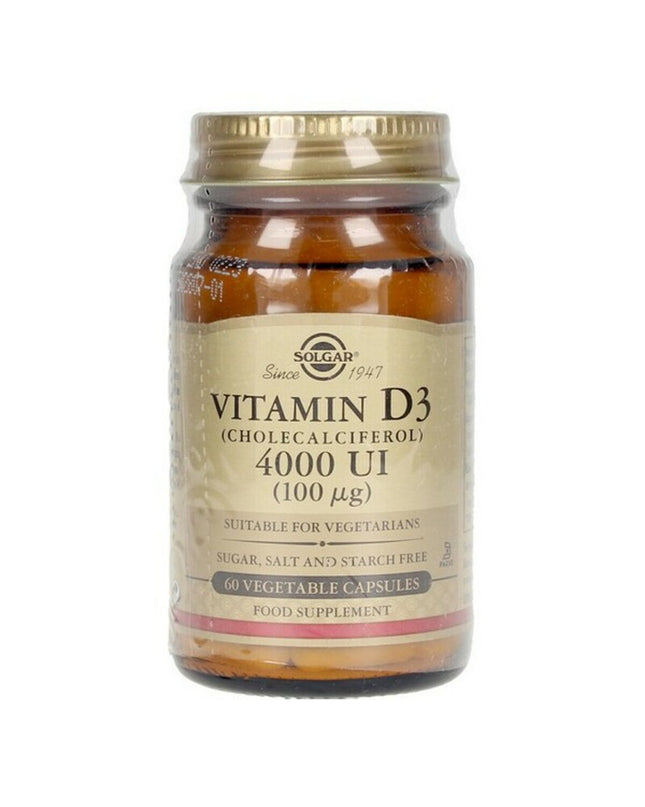 Solgar Vitamin D3 capsules in green bottles, 60 softgel capsules for health and supplement support.
