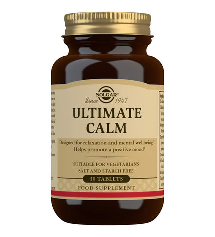 Solgar Ultimate Calma multivitamin box with 30 capsules, health supplement for relaxation and overall well-being.