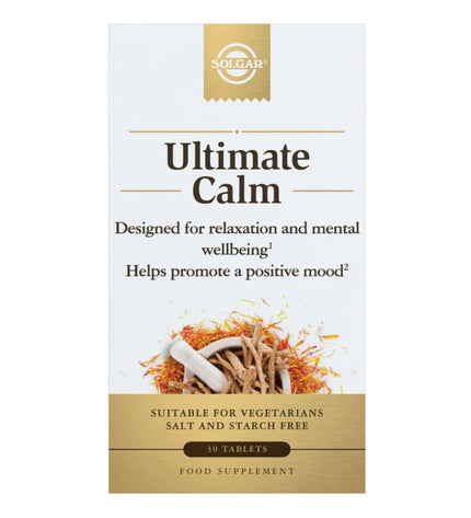 Solgar Ultimate Calma multivitamine supplement bottle with 30 capsules, designed for health and relaxation.