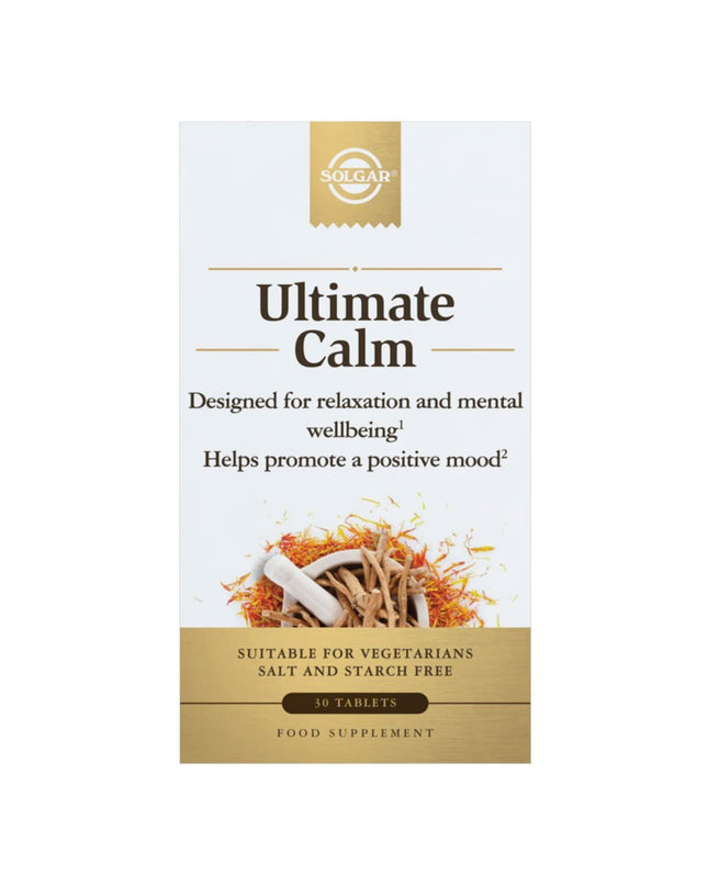 Solgar Ultimate Calma multivitamine supplement bottle with 30 capsules, designed for health and relaxation.