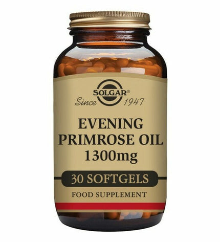 Solgar Teunisbloemolie supplement bottle with 30 capsules, health and personal care vitamin and mineral product.