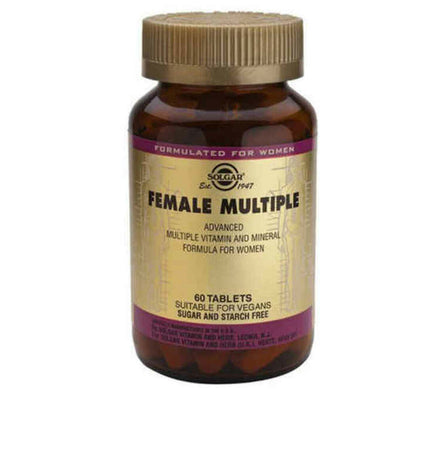 Solgar Female Multiple dietary supplement bottle with 60 tablets, vitamins, minerals, and health support for women