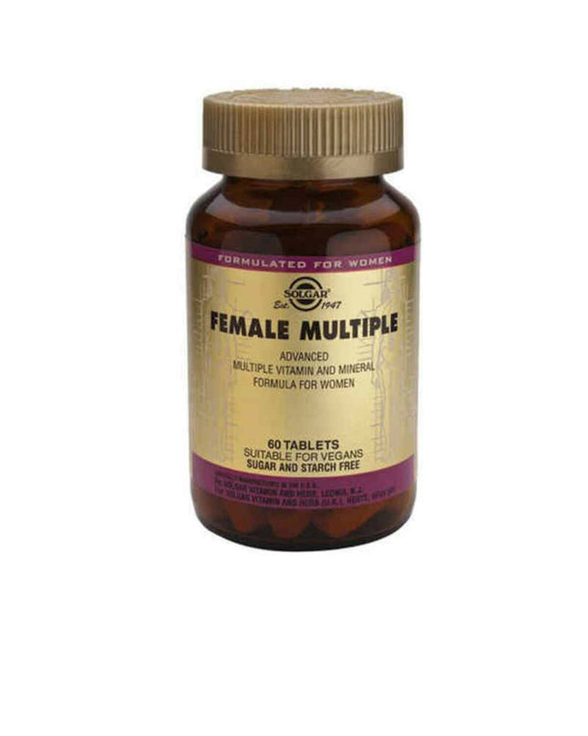 Solgar Female Multiple dietary supplement bottle with 60 tablets, vitamins, minerals, and health support for women