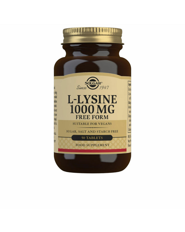 Solgar Lisina L-lysine dietary supplement capsules in a bottle for health and personal care, 50 capsules.