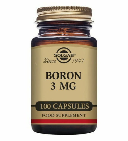 Solgar Borium E1778 dietary supplement capsules for health and wellness, 100 capsules in a white container.