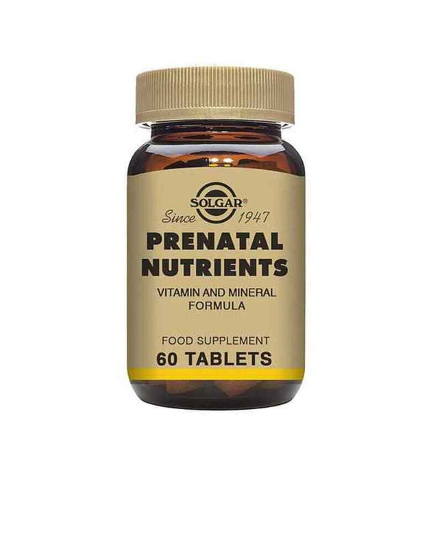 Solgar Prenatale voedingsstoffen supplement in capsules, designed for health and prenatal care, with vitamin and mineral ingredients