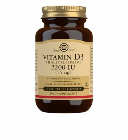 Solgar Vitamin D3 (Cholecalciferol) supplement bottle with 50 capsules, designed for health and personal care.