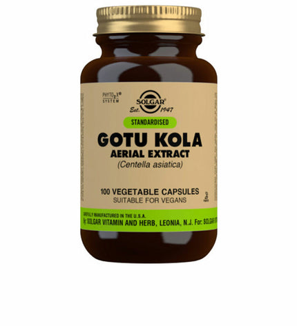 Solgar Gotu Kola Aerial Extract supplement bottle with 100 capsules, suitable for health, vitamins, minerals, and personal care.