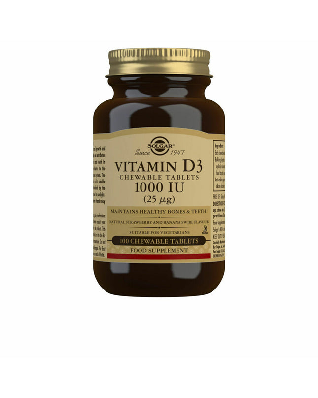 Solgar Vitamin D3 (Cholecalciferol) supplement bottle with 100 capsules, health and personal care vitamin and mineral product.