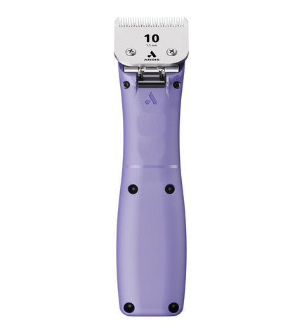 Purple Andis EMERGE pet hair clipper for dogs, professional grooming tool with sleek design and adjustable blades.