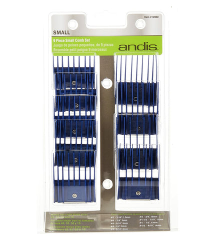 Andis S Polymeer enhancing dog grooming comb set with 9 pieces, ideal for efficient pet coat maintenance.