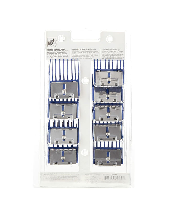Andis S Polymeer raising comb set for dogs, including 9 pieces with adjustable teeth and ergonomic design for grooming.