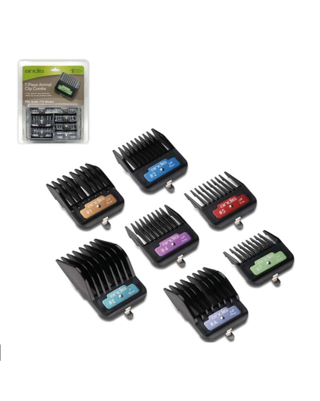Andis plastic raising comb for dogs with 7 adjustable parts, pet grooming tool for dogs, close-up view of the comb.