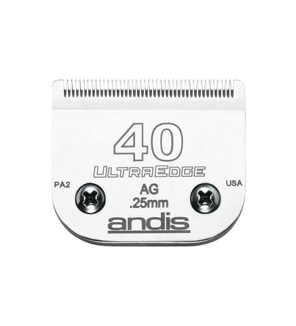 Andis S-40 stainless steel dog grooming blades with 0.25mm thickness, designed for precise pet grooming.