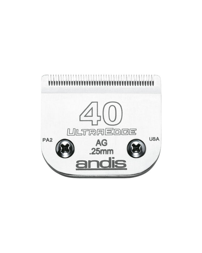 Andis S-40 stainless steel dog grooming blades with 0.25mm thickness, designed for precise pet grooming.