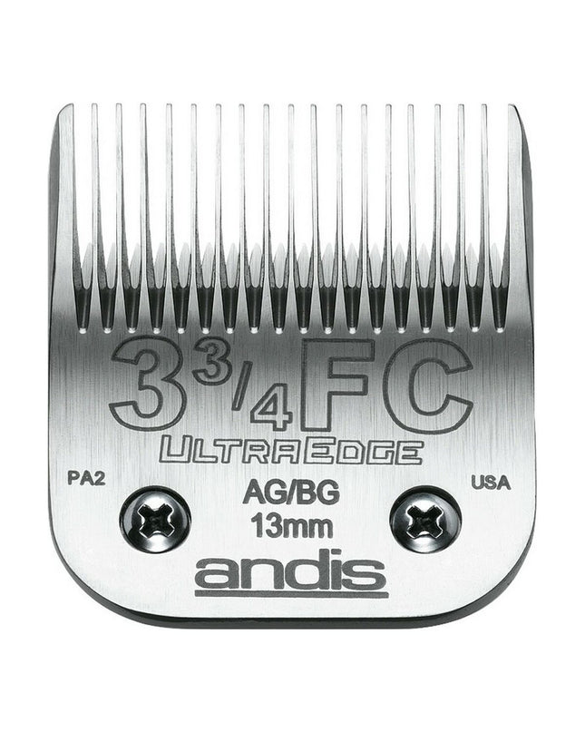 Andis 3 3/4FC chrome steel dog grooming blades, durable and sharp for professional pet grooming tools.