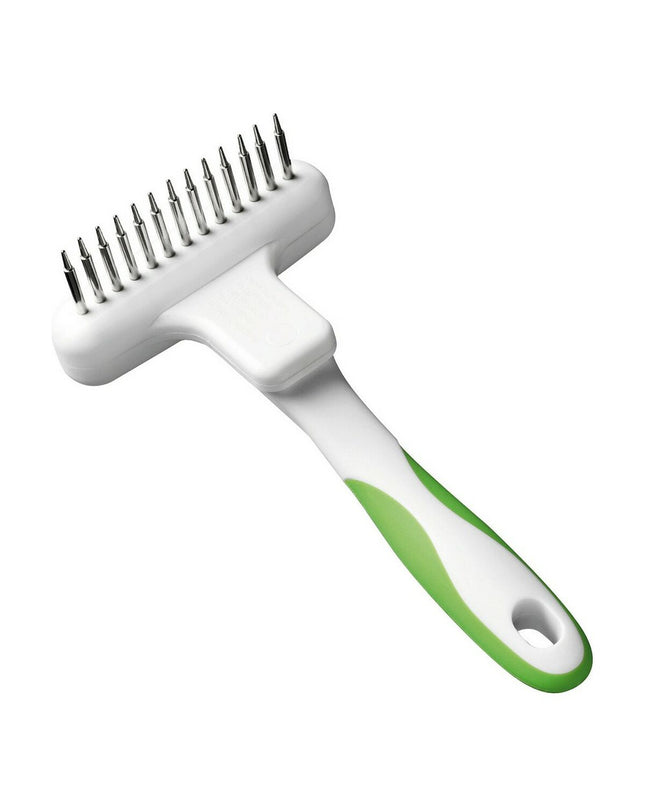 Andis dog brush with rotating steel and plastic bristles for grooming and detangling dogs.
