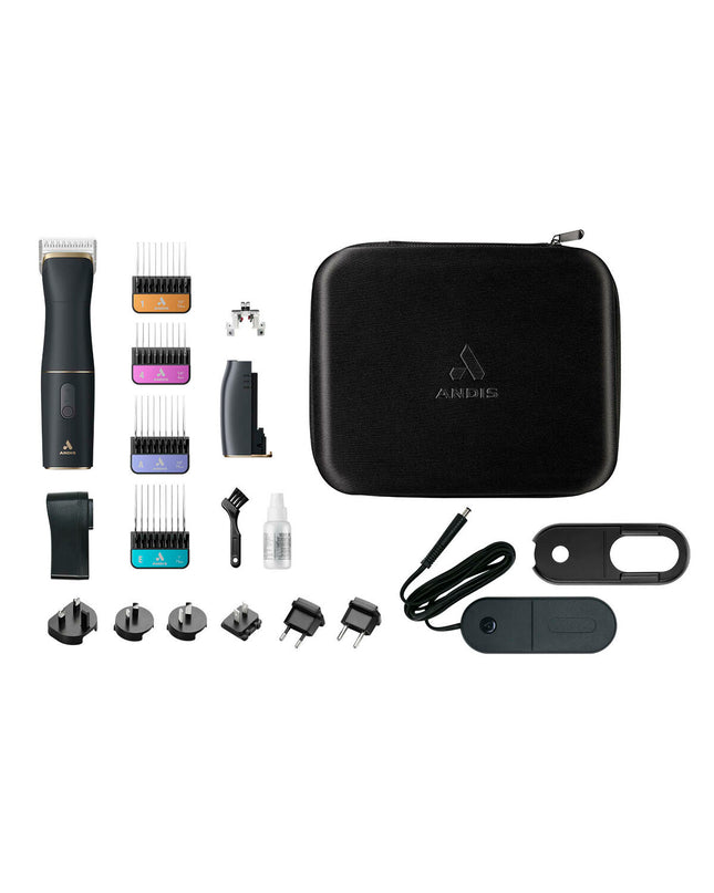 Andis bespoke black pet hair clipper for dogs, with ergonomic design and sharp blades for grooming pets efficiently.