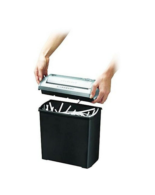 Fellowes Trito 2S paper shredder in black, 11-liter capacity, ideal for office use, with compact design and electronic controls.