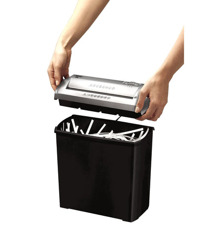 Fellowes Trito 2S paper shredder in black, compact office electronics for secure document disposal and shredding.
