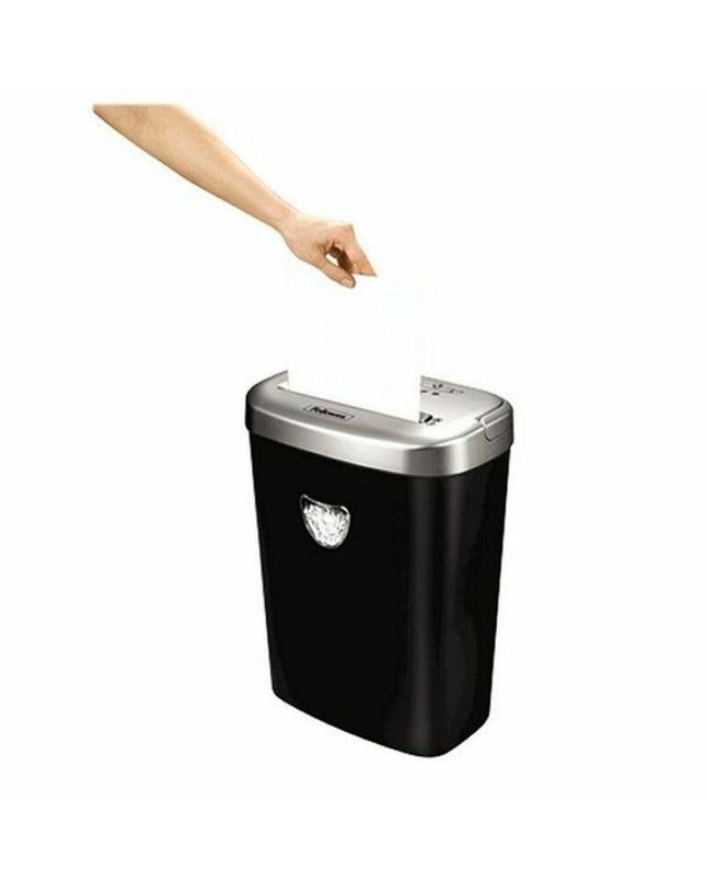 Fellowes 53C paper shredder microsnippers in black, 23-liter capacity, designed for office use, with compact shredding blades.