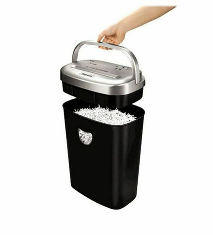 Fellowes 53C paper shredder with black plastic body, 23 L bin, and microsnippers for secure document destruction.